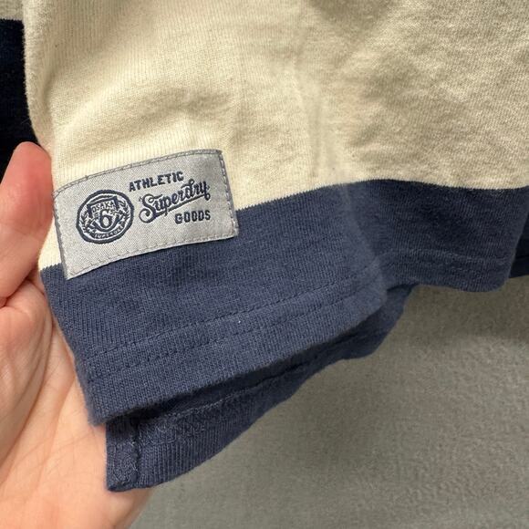 Superdry Rugby Shirt Mens Large Navy Blue Stripe AAEC Warriors Natl Champs NEW - Picture 8 of 10